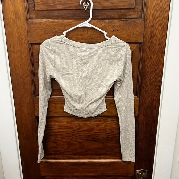 Reformation Paige Long Sleeve Crop Top Marble Tencel Stretch Size XS NWT - Picture 8 of 11